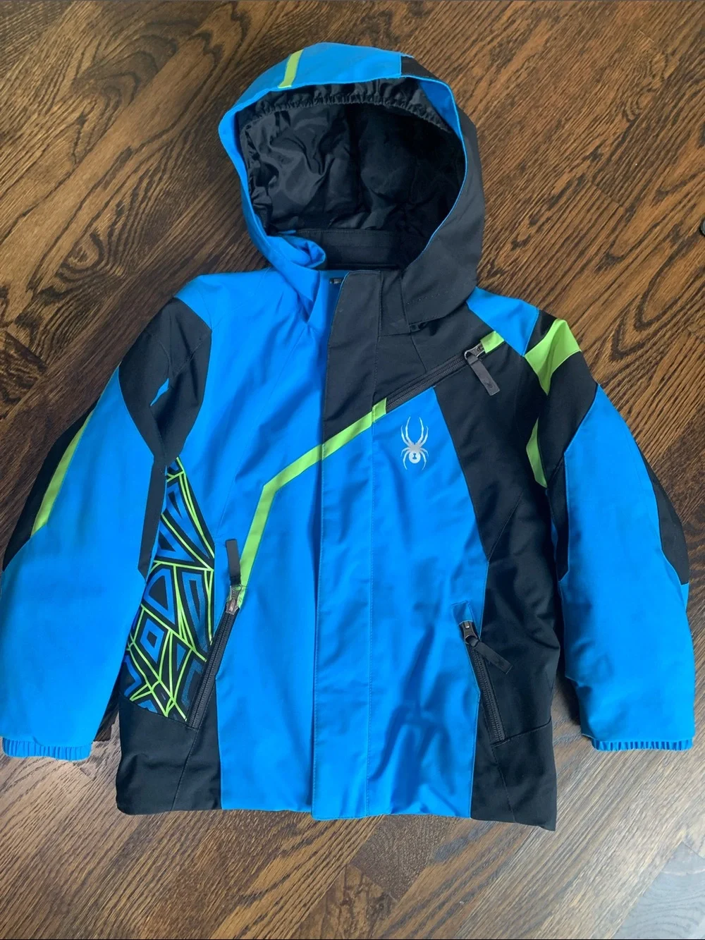 Spyder Boys Blue, Black & Lime Green Winter Ski Jacket - Boys Size 6